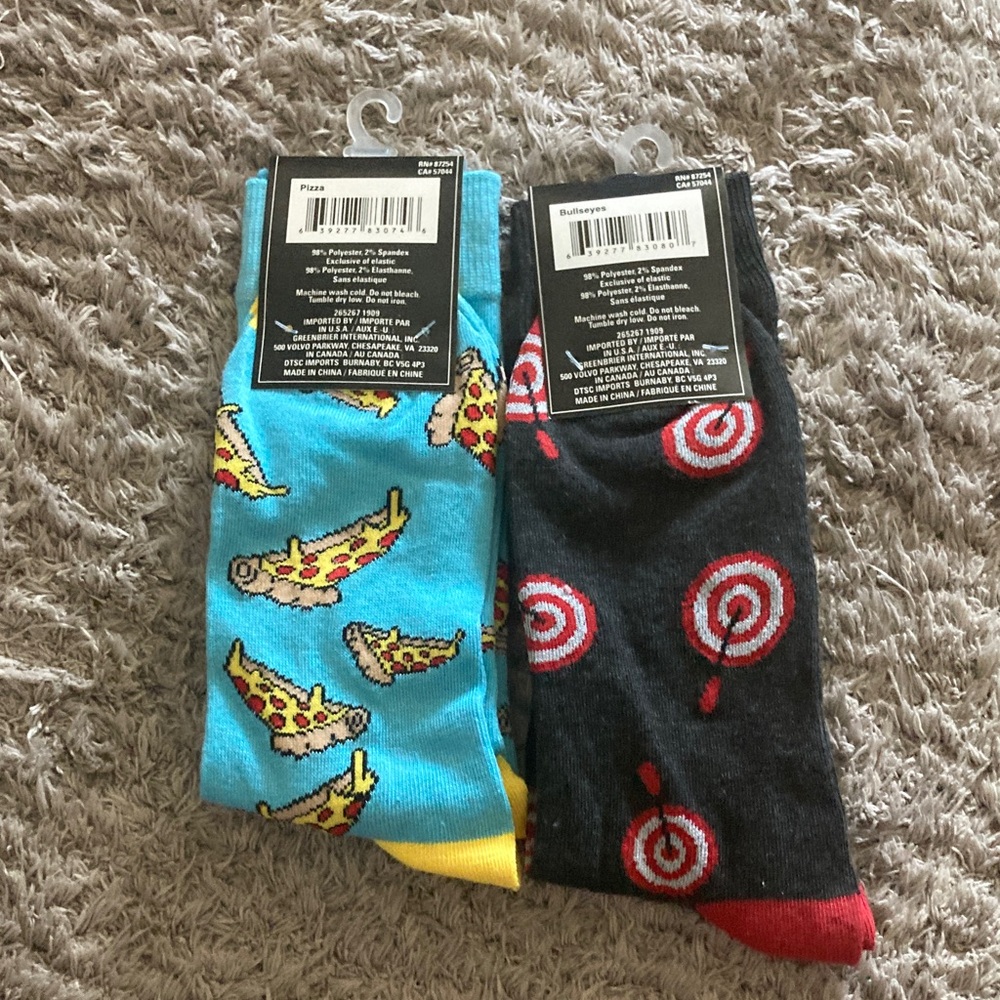 Men's Fashion Socks - Pizza and Target Design - Blue and Black - Picture 2 of 2